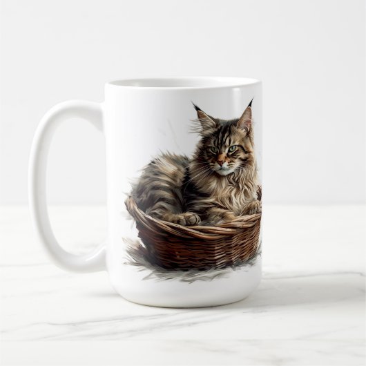 MUG BELLE TABLE BROWN MAINE COON CAT EN PANIER (Gauche)