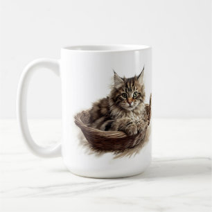 MUG BELLE TABLE BROWN MAINE COON CAT EN PANIER
