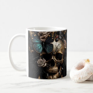 Mug Belle tête de mort d'art gothique avec papillon bl