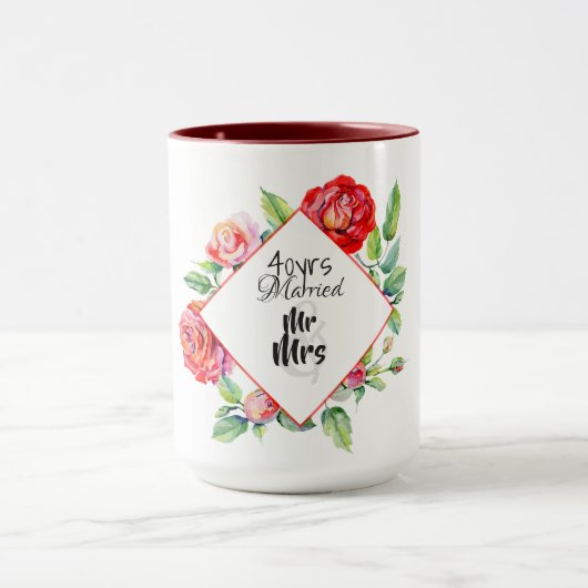 Mug Belles 40 ans de mariage Rube Roses rouges (Centre)