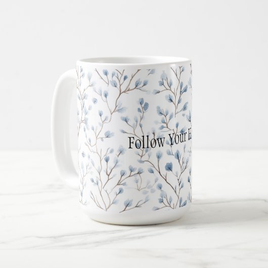 Mug Belles fleurs blanches bleues  (Devant gauche)