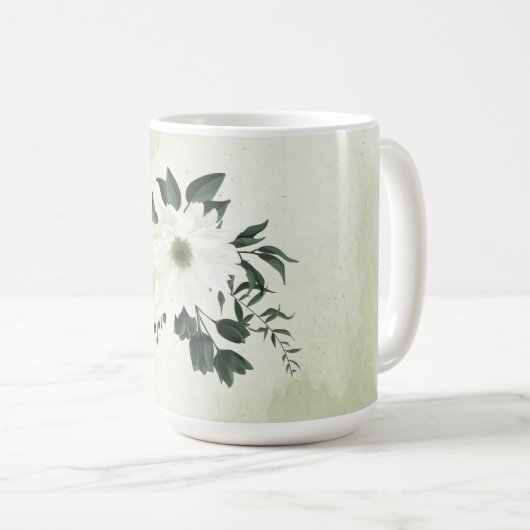 Mug Belles fleurs blanches feuilles vertes (Devant droit)
