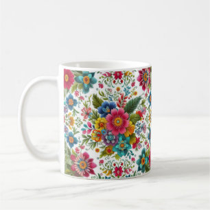 Mug Belles fleurs colorées de style broderie