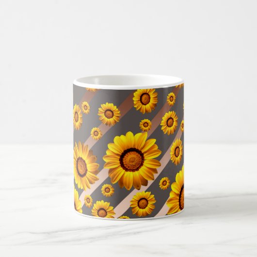Mug Belles fleurs jaunes sur gris, rayures marron (Centre)