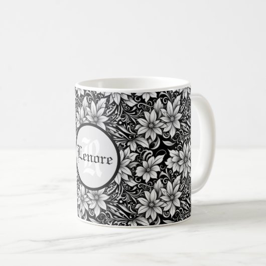 Mug Belles fleurs noires et argentées (Devant droit)