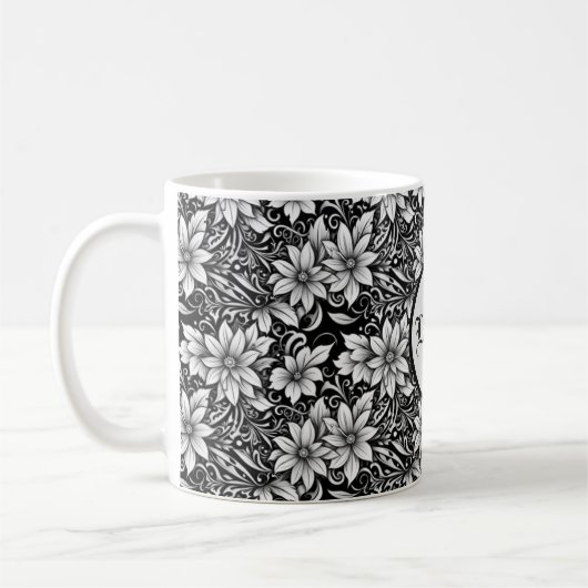 Mug Belles fleurs noires et argentées (Gauche)