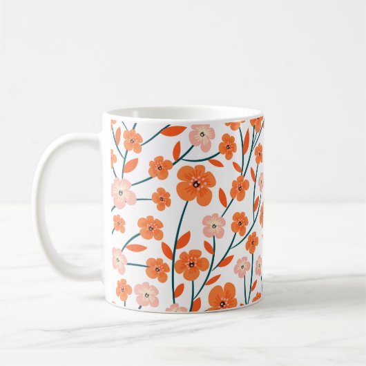 Mug Belles fleurs orange et pastel patte transparente (Gauche)
