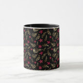 Mug Belles fleurs rouges doré brillant feuille noir el (Centre)
