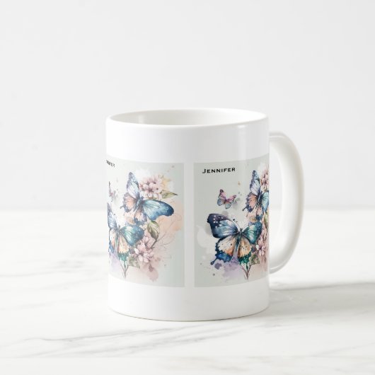 Mug Belles papillons et fleurs (Devant droit)