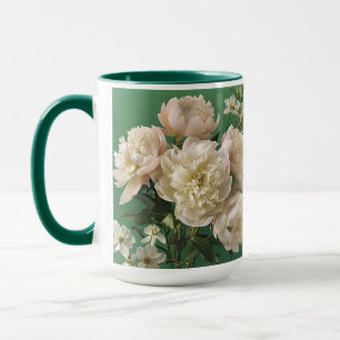 Mug Belles pivoines blanches et roses Monogramme de no