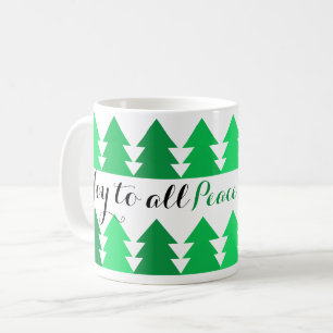 Mug Belles rangées d'arbres de Noël verts Joie à tous