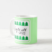 Mug Belles rangées d'arbres de Noël verts Joie Année p (Devant gauche)