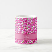 Mug Belles roses roses chaudes personnalisées nom mono (Centre)