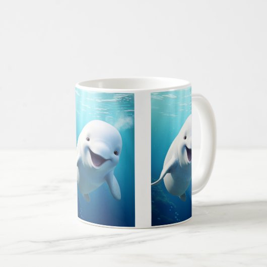 Mug Béluga Baleine Cartoon bleu vert océan Arctique (Devant droit)