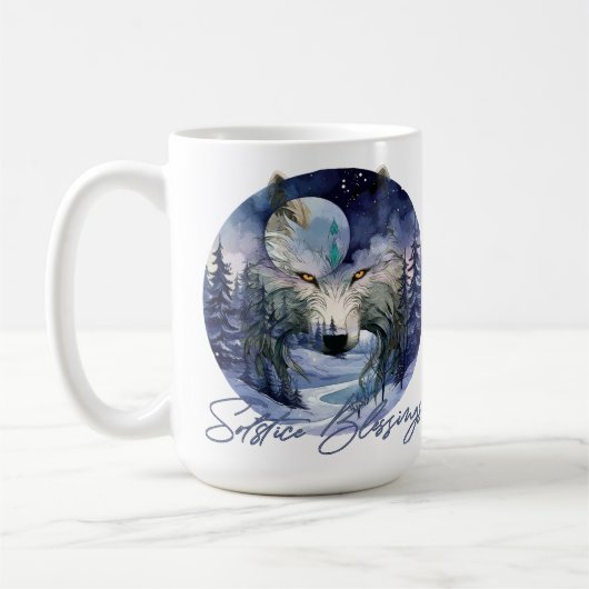 Mug Bénédiction solstice Wolf d'hiver Moonlight Woods (Gauche)