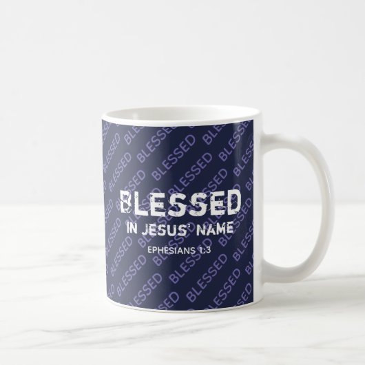 Mug BÉNÉFICIÉ AU NOM DE JÉSUS Écriture chrétienne Bleu (Droite)