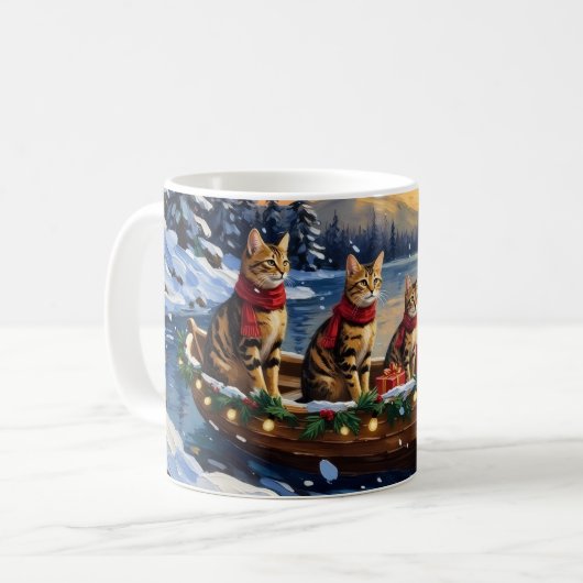 Mug Bengal Cat Christmas Boat Holiday (Devant gauche)