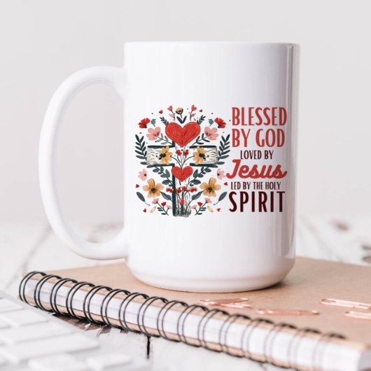 Mug Béni Par Dieu Aimé Par Jésus Floral Religieux