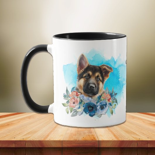 Mug Berger allemand Chiot bleu floral