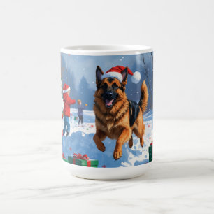 Mug Berger Allemand courant dans la neige avec un chap