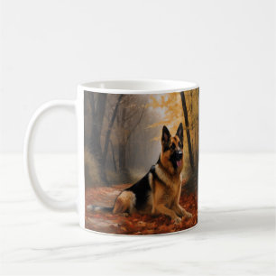 Mug Berger Allemand dans les feuilles d'automne qui to