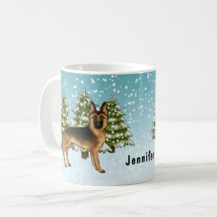Mug Berger Allemand Noir Et Feu Forêt D'Hiver