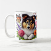 Mug Berger des Shetland avec Fleurs et Papillons (Gauche)