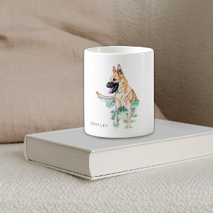 Mug Bergère allemand Malinois personnalisé à l'aquarel