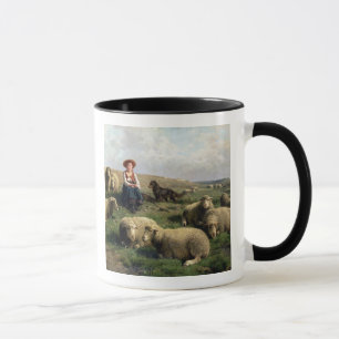 Mug Bergère avec des moutons dans un paysage