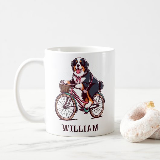 Mug Bernese Dog Biker, Vélo aventure Nom Customisé (Avec donut)