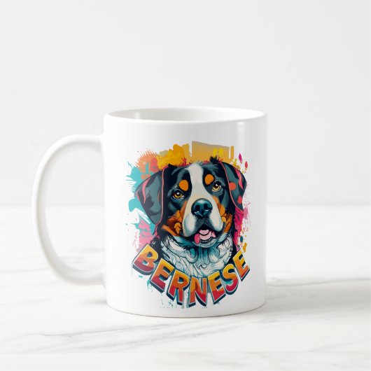 Mug Bernese Mountain Dog Head Vibré couleur éclaboussu (Gauche)