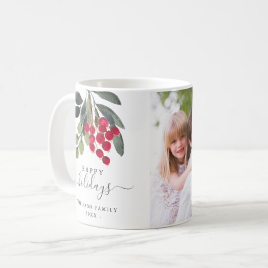 Mug Berries rouges verdure Joyeuses vacances Photo per (Devant gauche)