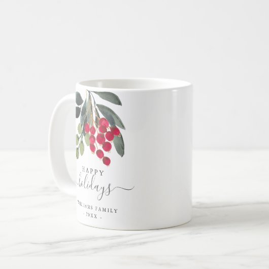 Mug Berries rouges verdure Joyeuses vacances sur mesur (Devant gauche)