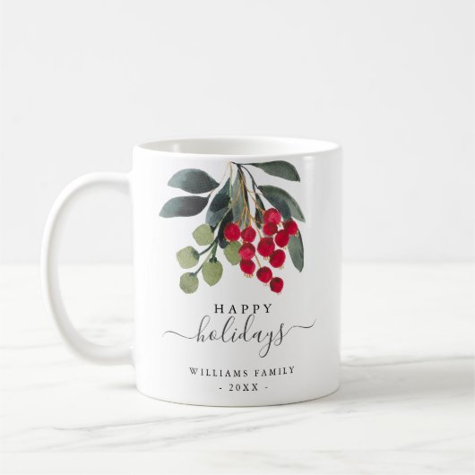 Mug Berries rouges verdure Joyeuses vacances sur mesur (Gauche)