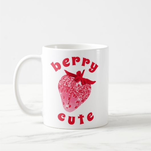 Mug Berry rose mignonne mignonne Glitterie fraise (Gauche)