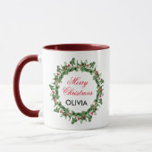 Mug Berry Rouge personnalisé Noël Holly (Gauche)