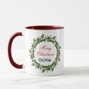 Mug Berry Rouge personnalisé Noël Holly