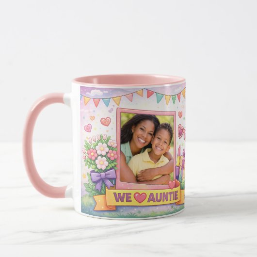 Mug Best Auntie Rainbow Crown Custom Photo Collage (Gauche)