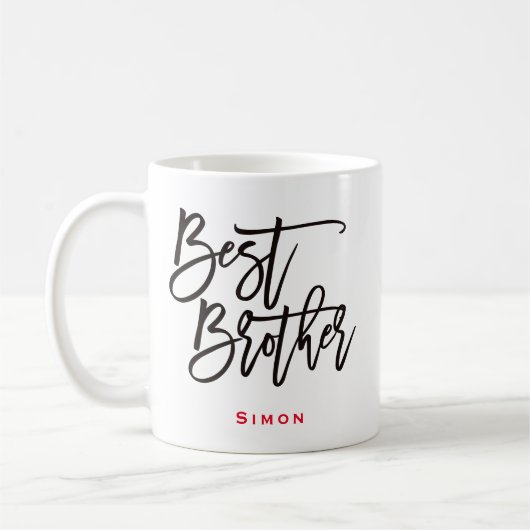 Mug Best Brother Black Script Typographie Rouge Nom Ca (Gauche)