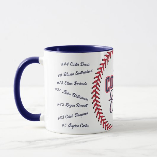 Mug Best Coach Ever Gift Baseball Team Signature Names (Gauche)