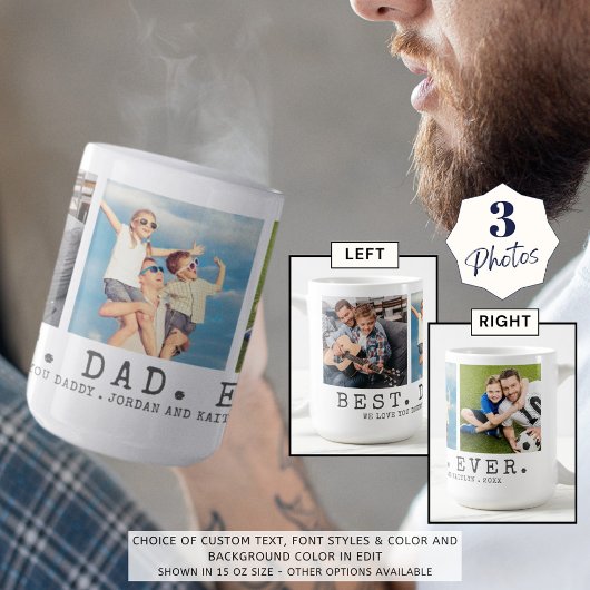 Mug BEST DAD EVER 3 Photos Personnalisées