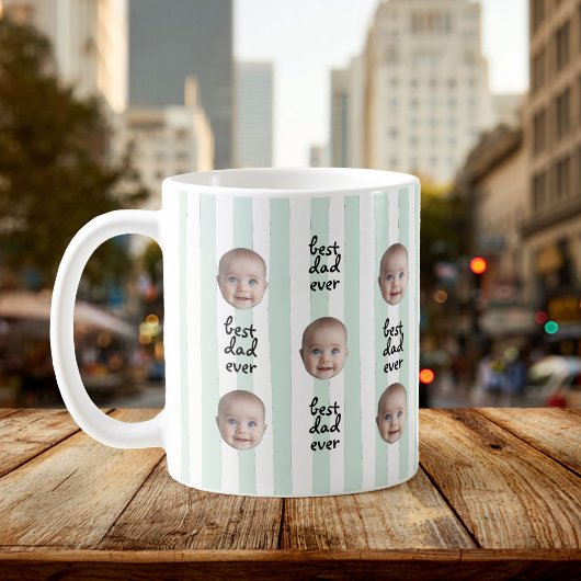 Mug Best Dad Ever Cute Stripes Baby Face Photo