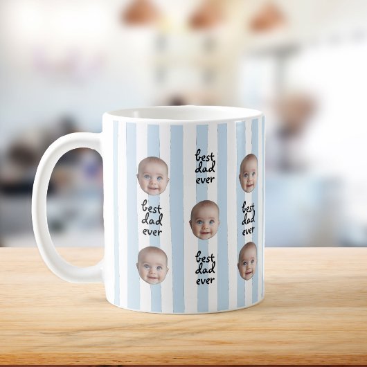 Mug Best Dad Ever Cute Stripes Baby Face Photo