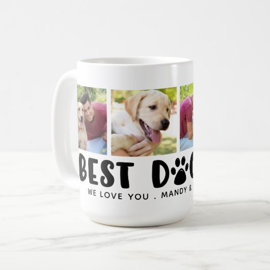 Mug BEST DOG DAD 4 Photo Collage Empreinte de patte (Devant gauche)