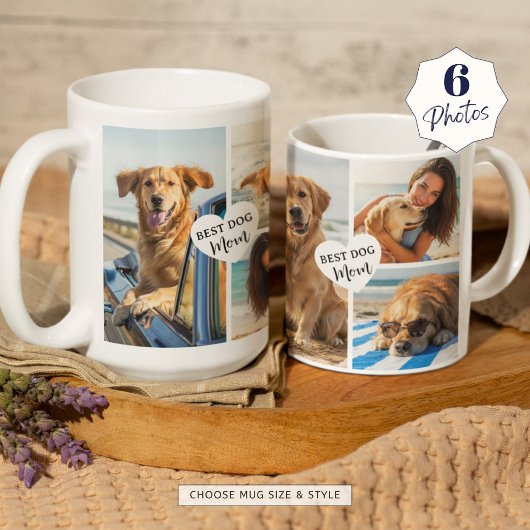 Mug Best Dog Mom 6 Photo Collage Coeur