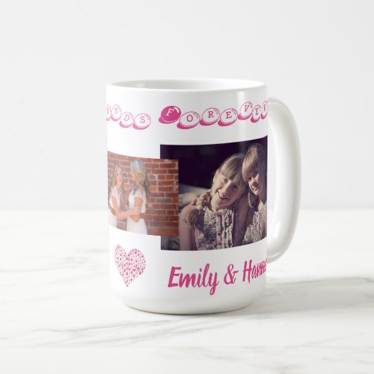 Mug Best Friends Besties BFF Ajouter 3 Photos Noms mig (Devant droit)