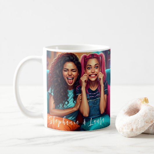 Mug Best Friends Funny Faces & Inspirational Quote (Avec donut)
