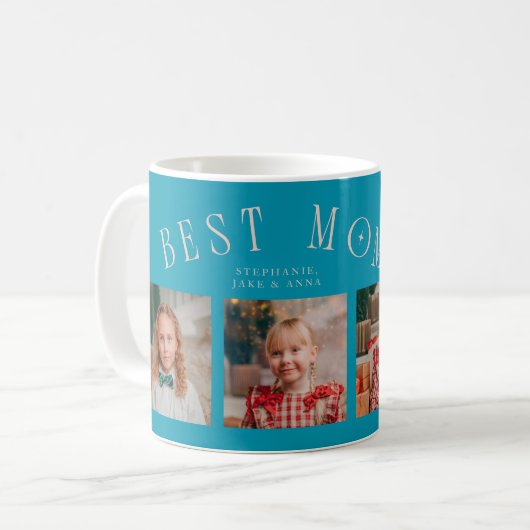Mug Best Mom Ever 4-Photo Aqua Peach Mothers Day (Devant gauche)