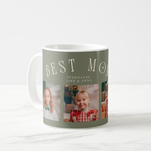 Mug Best Mom Ever 4-Photo Sage Green Mothers Day  (Devant gauche)