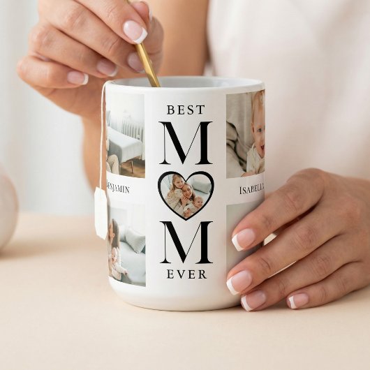 Mug Best Mom Ever Heart Personalized 5 Photo Collage
